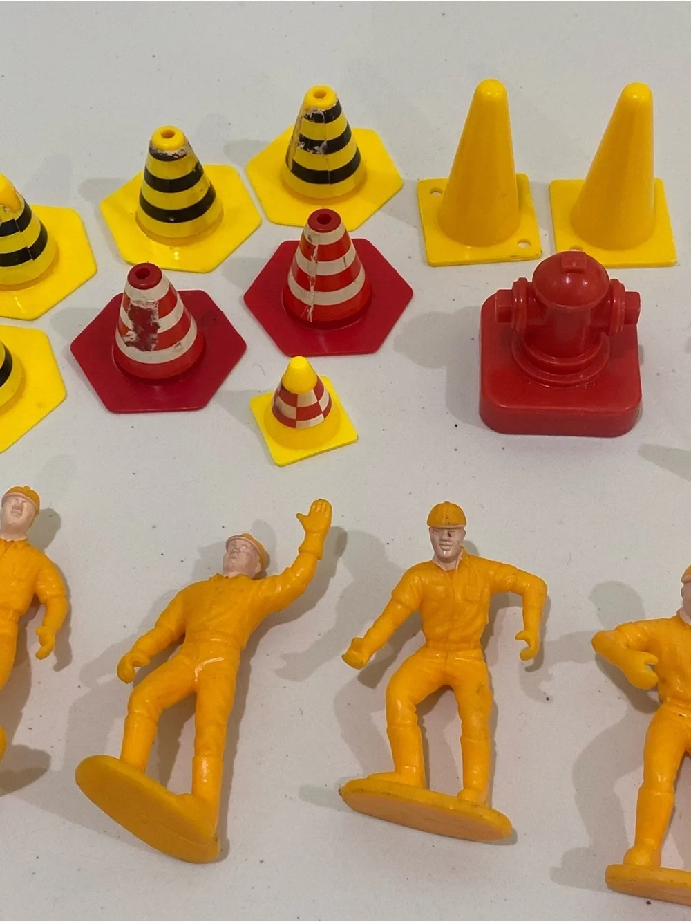 Vintage Lot Of Construction Plastic Toys Workers Roadblocks Cones Signs